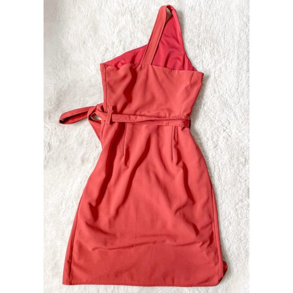 SNDYS Davina One Shoulder Tie Waist Fitted Dress Wine Sz S - Picture 7 of 10